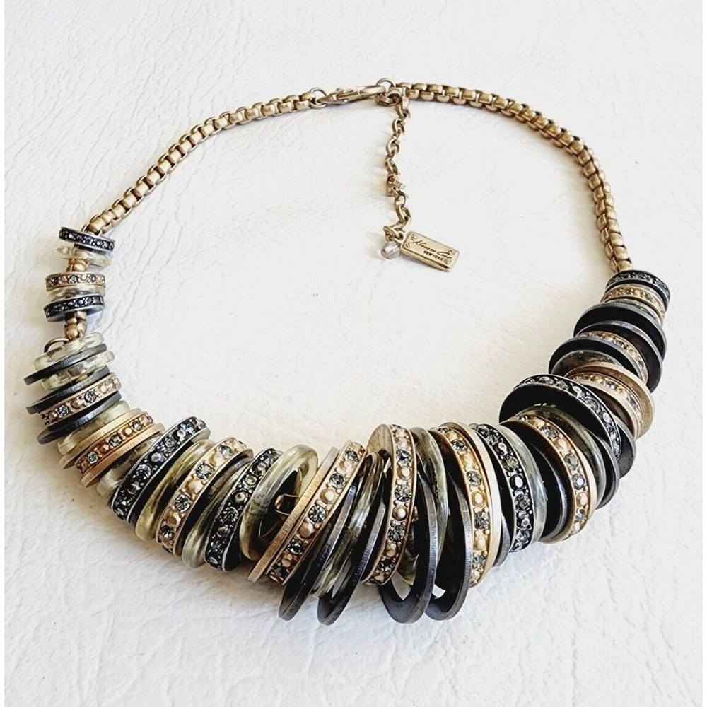 KENNETH COLE New York Chunky Graduated Rings Rhinestones Necklace  16" +
